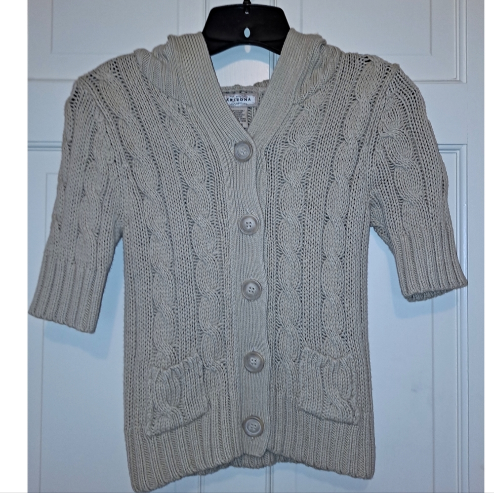 Arizona knit crochet hooded jacket sweater khaki button up top coat cardigan